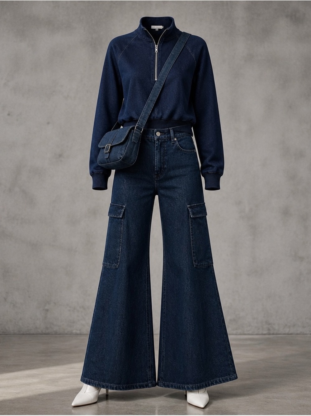 Good American Dark Indigo Wide-Leg Cargo Jeans